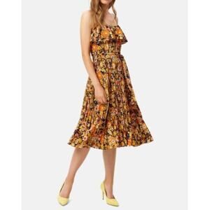 Traffic People Size L Retro Floral Grace Midi Dress Pleated Flounce Wedding Chic